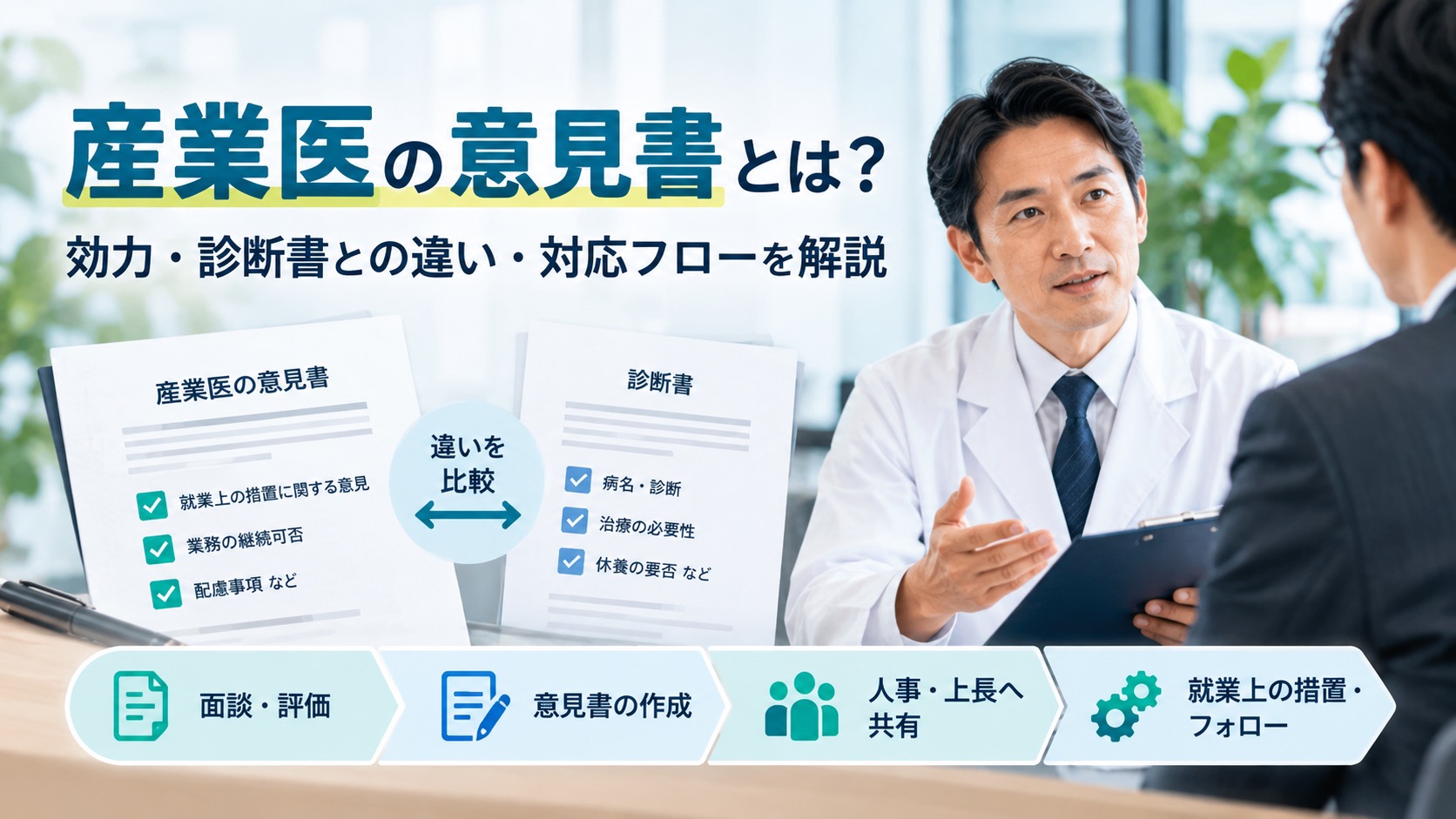 産業医の意見書とは？効力や診断書との違い、対応フローまで解説